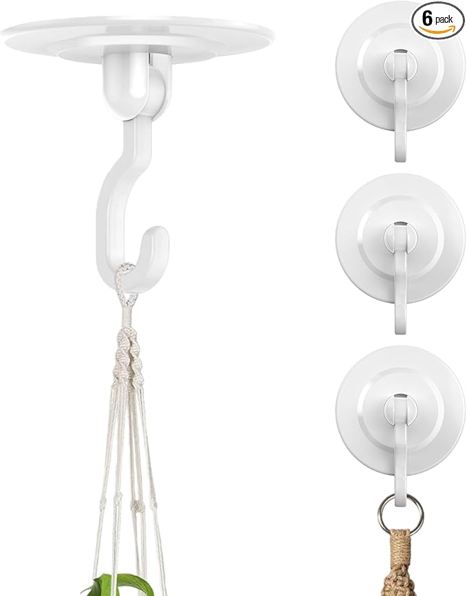 Adhesive Wall & Ceiling Decor Hooks: 6-Pack 3 lbs Heavy Duty No-Drill 360° by Unknown
