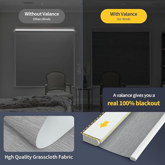 Motorized Blinds with Remote, Grasscloth Fabric Smart Blinds with Valance Cover - Image 2