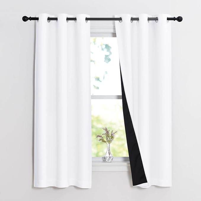 NICETOWN Pure White 100% Blackout Lined Curtains, 1 Pair, 2 Thick Layers Narrow - Image 2