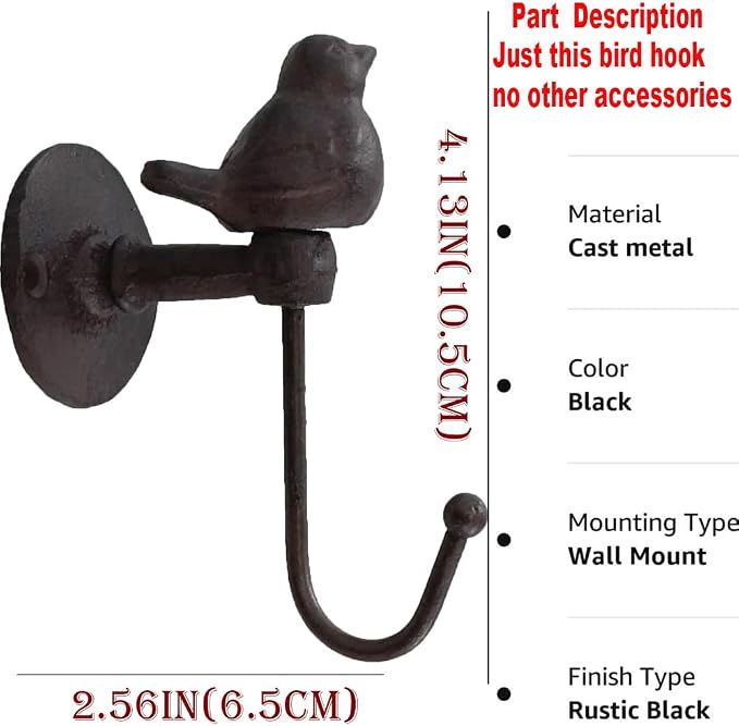 3PCS Cast Iron Hooks 520013 Songbird Wall Hook - Image 2