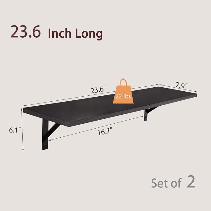 DINZI LVJ Long Wall Shelves, 23.6 Inch Wall Mounted Shelves Set of 2, - Image 3