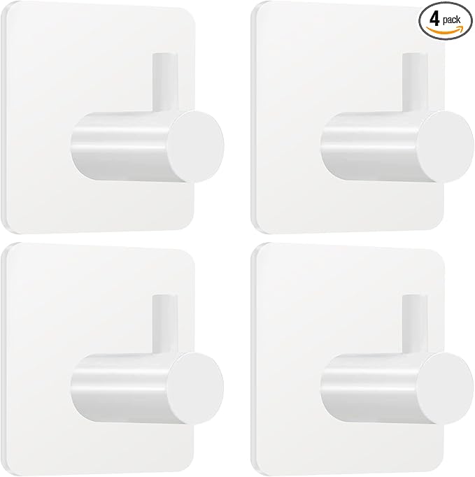 Fotosnow White Adhesive Towel Hooks: 15LB Heavy Duty Wall Hooks Stick on Shower by Fotosnow
