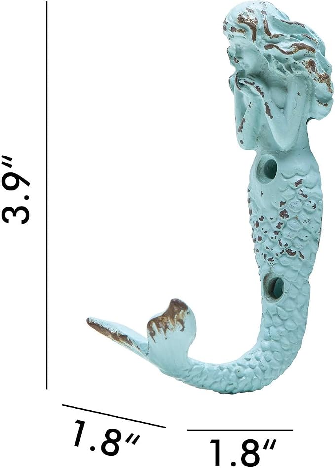 SOFFEE DESIGN 2pcs Mermaid Shape Metal Wall Coat Hooks, Farmhouse Decoration - Image 5