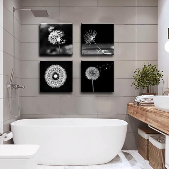 weiyiart Black and White Floral Wall Art, Dandelion Canvas Painting Prints - Image 7