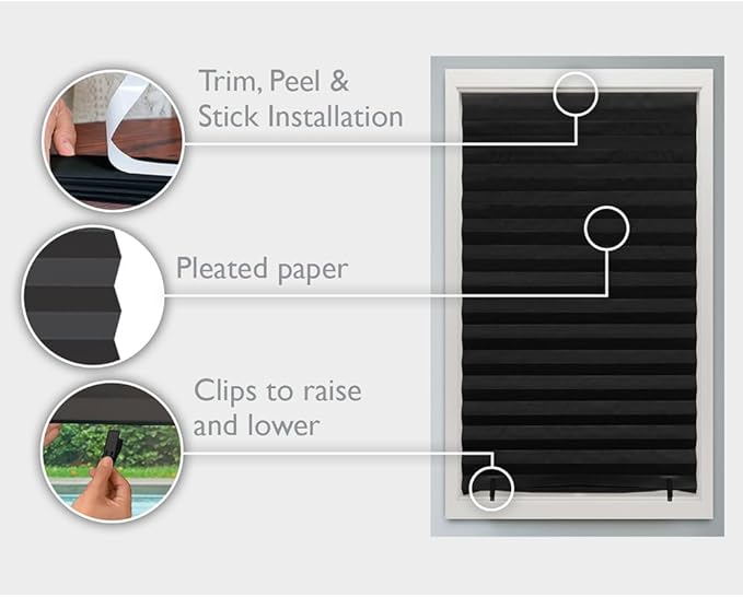 Redi Shade No Tools Original Blackout Pleated Paper Shade Black, 6 Pack - Image 2