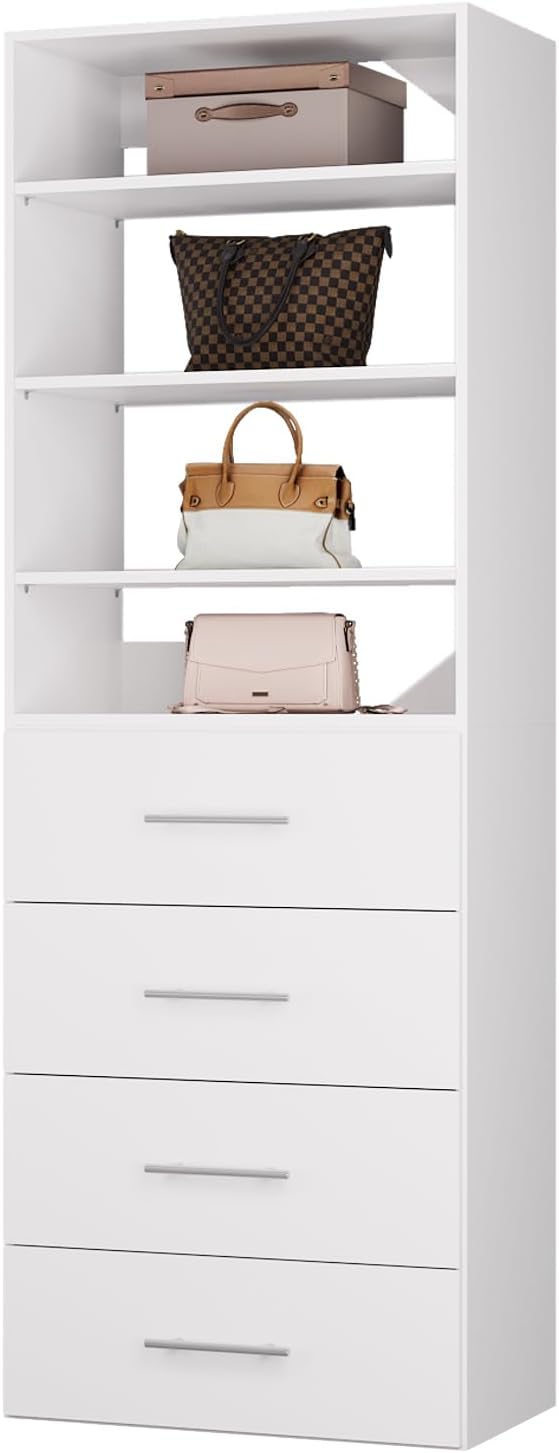 ROOMTEC Modular Closet System, 19.5" 4 Drawer Shelf Closet Tower Wall-Mounted by ROOMTEC