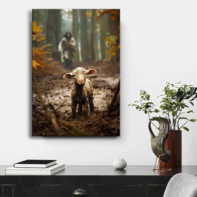 Large wall art for living room Jesus Running After Lost Lamb Picture for home - Image 6