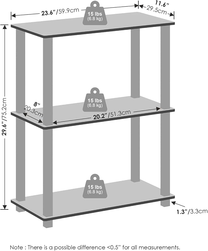 Furinno Turn-S-Tube Storage Shelves Set of 2, 3-Tier Book Shelf, Corner Shelf - Image 3