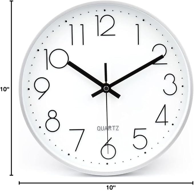 jomparis 10 Inch Silver Wall Clock Battery Operated Silent & Non-Ticking Wall - Image 6