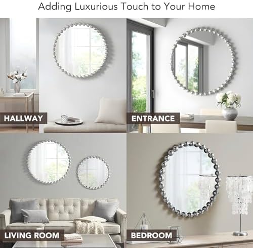 Madison Park Round Mirror, Metal Frame Circle Mirror 27 inch, Wall Art Decor - Image 4