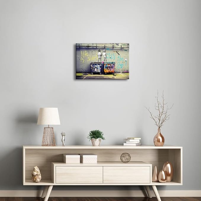 Wieco Art Gallery Wrapped Canvas Prints Life is Short Chill the Duck Out Banksy - Image 3