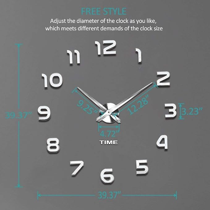 VANGOLD Frameless DIY Wall Clock 3D Mirror Wall Clock Large Mute Wall Stickers - Image 3