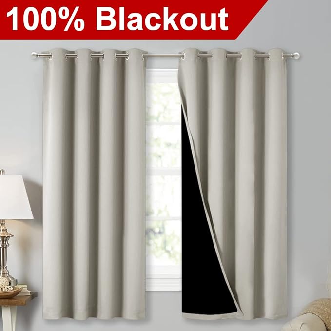 NICETOWN Natural 100% Blackout Lined Curtains, 2 Thick Layers Completely - Image 2