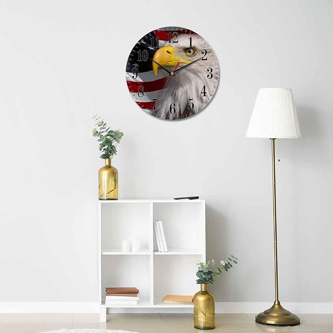 Mxocom American Bald Eagle Wall Clock USA Flag Majestic Bird Freedom 10 Inch - Image 5