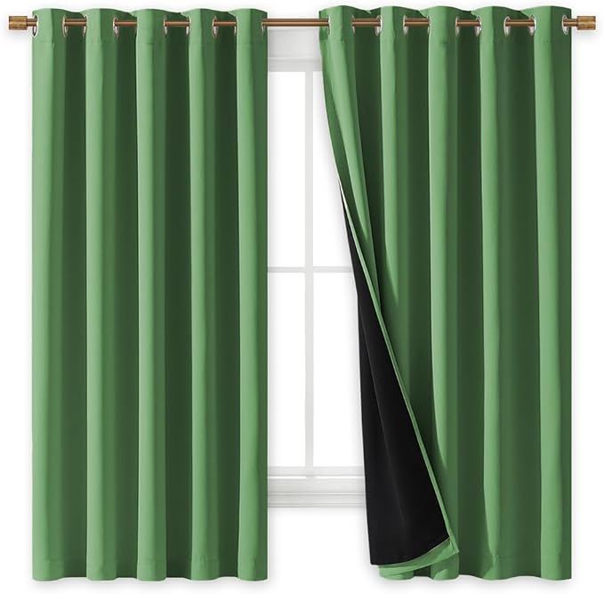 NICETOWN 100% Blackout Lined Curtains, Forest Green, 1 Pair, 2 Thick Layers - Image 2