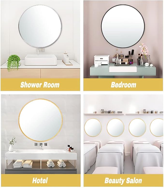 SCWF-GZ 20" Round Mirror Circle Wall Mounted Hanging or Against Wall Metal - Image 8