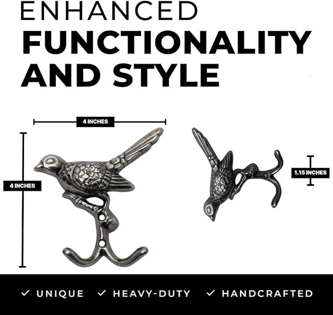 12 pcs Antique Silver Bird Decorative Wall Hooks - Image 3