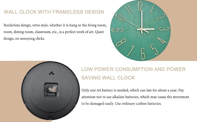 Wall Clock, Silent Clock, Wall Clocks Battery Operated， 12 inch Modern Wall - Image 3