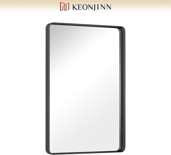 Keonjinn Black Bathroom Mirror, 20 x 30 Inch Rounded Rectangle Bathroom Mirrors - Image 9