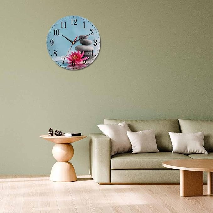Mxocom Meditation Wall Clock Water Lily and Zen Stone Natural Still Relax 10 - Image 7