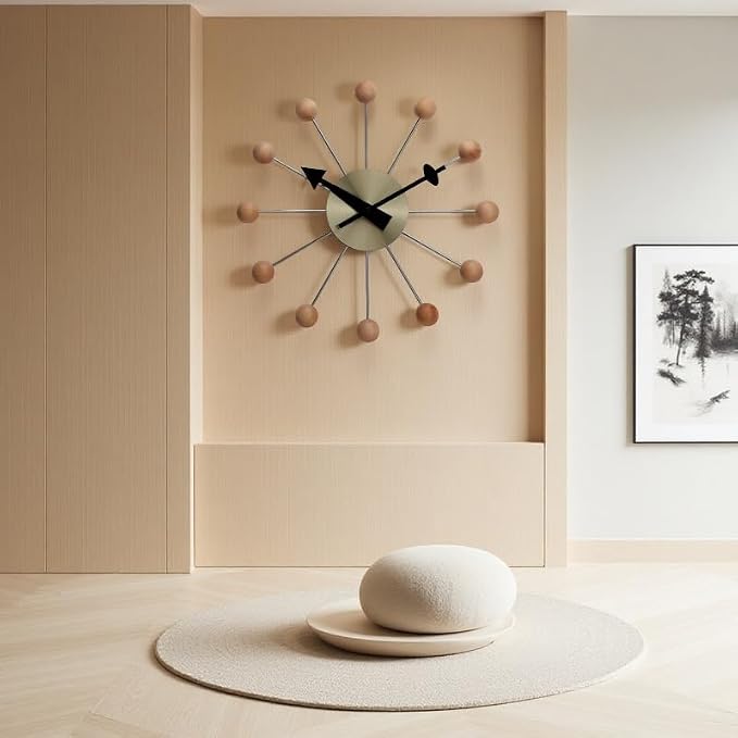 NUOVO 13 Inch Wood Ball Wall ClockMulticolor Mid Century Creative Silent Quartz - Image 4