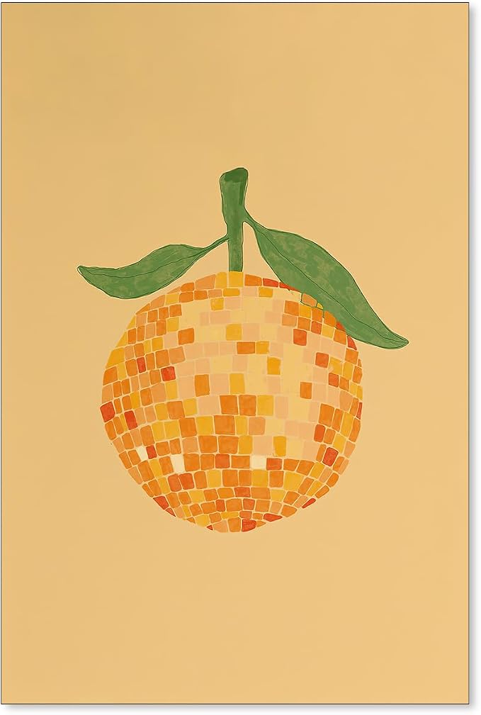 jkahh Retro Funky Orange Canvas Wall Art Fashion Disco Ball Aesthetic Posters by Unknown