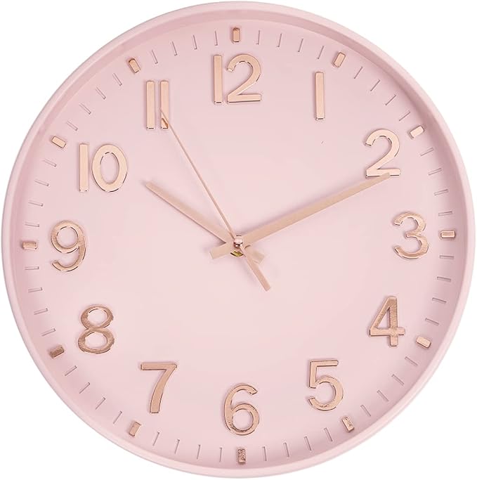 HZDHCLH Pink Wall Clocks Battery Operated, 12 inch Silent Non Ticking Modern by HZDHCLH