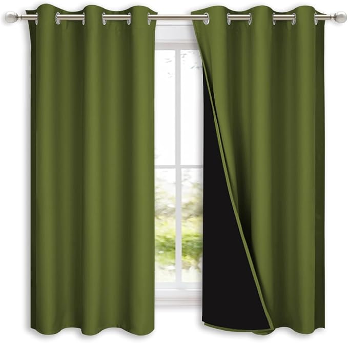 NICETOWN 100% Blackout Curtains 45 inches Long, Olive Green, 1 Pair, 42 inches - Image 2