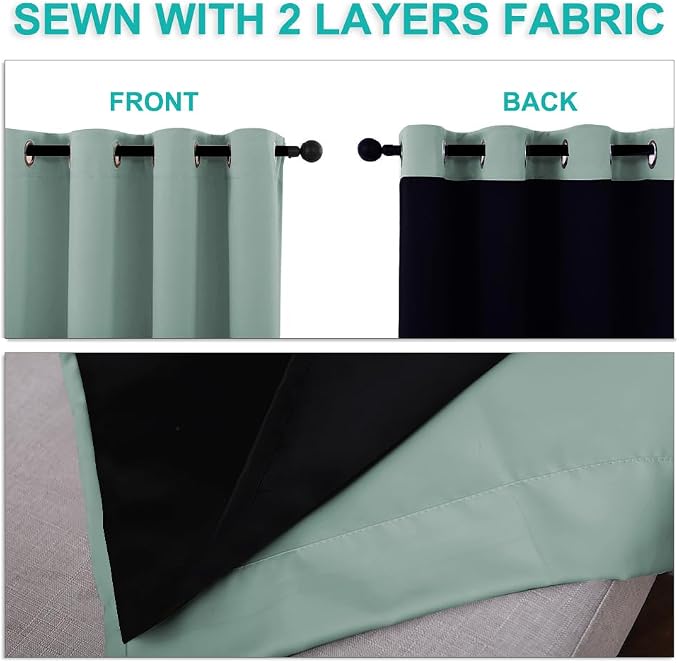 NICETOWN 100% Blackout Lined Curtains, Seafoam Green, 1 Pair, 2 Thick Layers - Image 5
