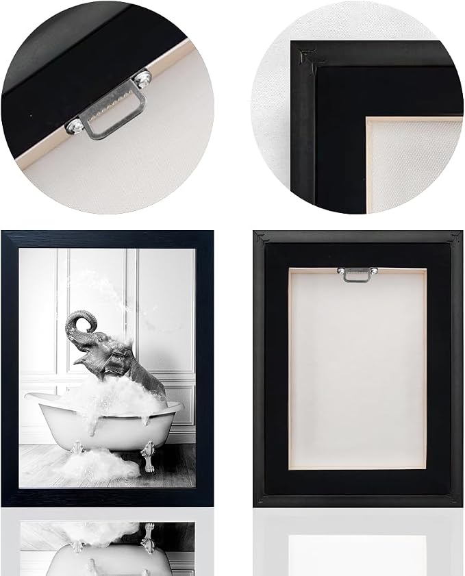 Framed Elephant Wall Art Black and White Bathroom Wall Decor Funny Animal - Image 4