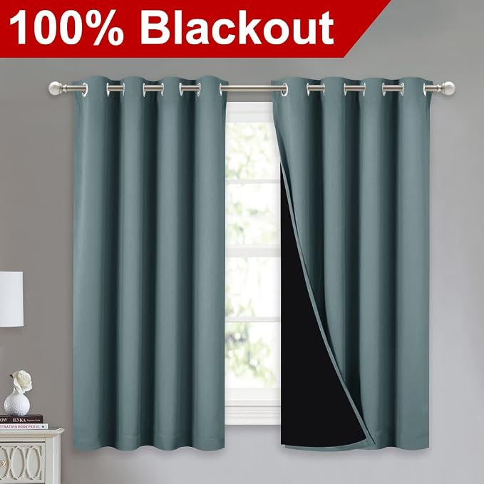 NICETOWN 100% Blackout Curtains 54 inches Long, Double-Deck Completely Blackout - Image 2