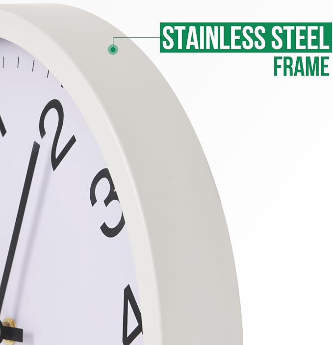 Wall Clock 12 Inch Metal Finish Silent Non Ticking Indoor Clock Round Battery - Image 4