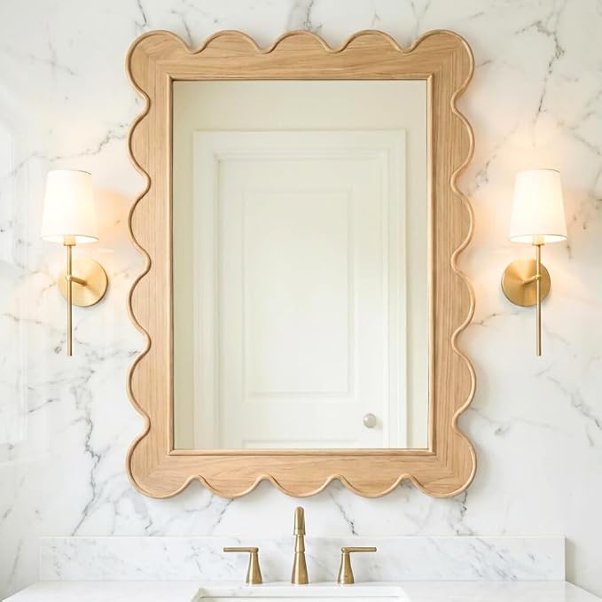 CAALMA Scalloped Wall Mirror 24 x 36 Rectangular, Bathroom Mirror, Mirrors by CAALMACO