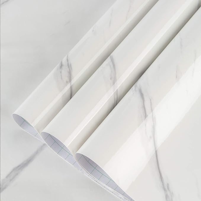 Large White Marble Granite Wallpaper Peel Stick Thicken 15.8x591inch Waterproof by BAYYAPeelandStickWallpaper