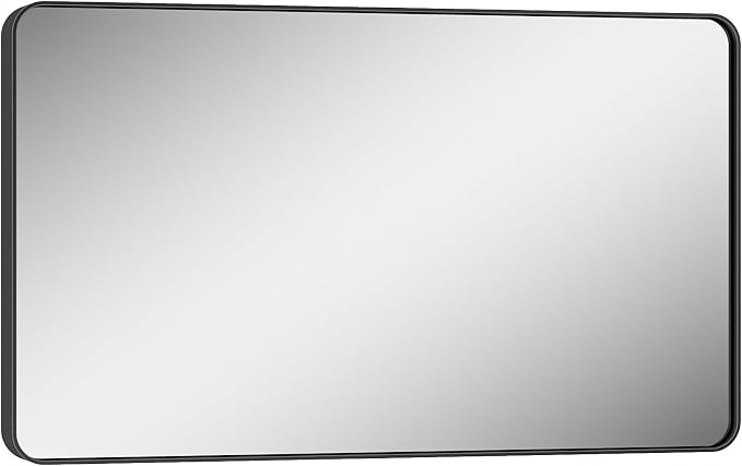 Keonjinn Black Vanity Mirror, 40 x 24 Inch Rounded Rectangle Matte Black - Image 8
