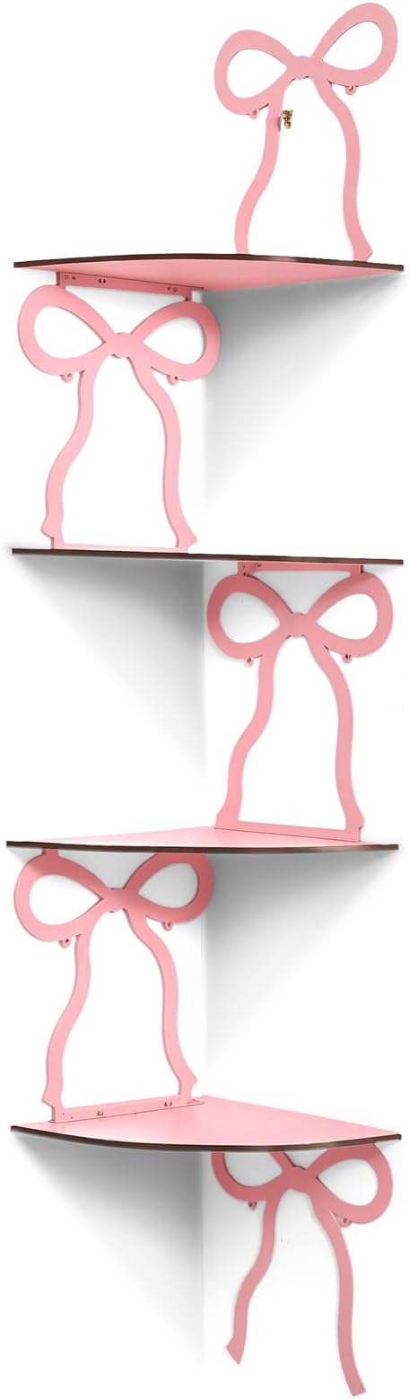Kathfly 4 Tie Pink Bow Corner Shelf Wall Mounted Pink Floating Wood Corner by Kathfly