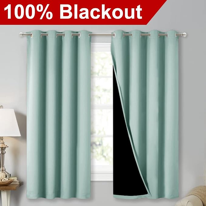 NICETOWN Aqua Blue 100% Blackout Lined Curtains, 2 Thick Layers Completely - Image 2