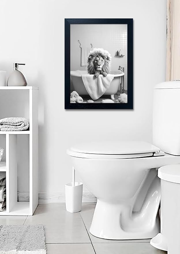 Framed Black and White Lion Wall Art Bathroom Pictures Wall Decor Funny - Image 7