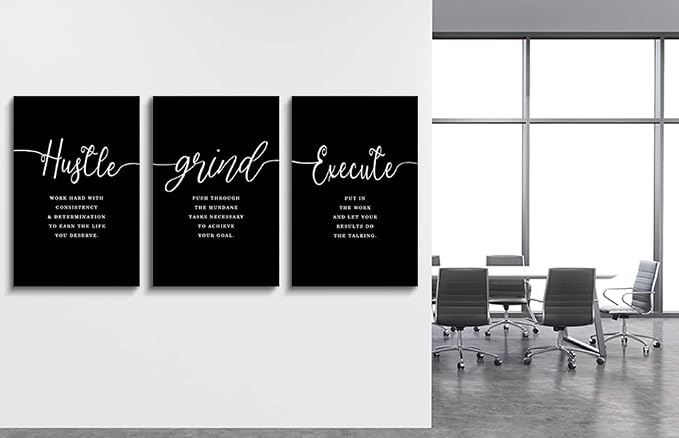 Hustle Quotes Execute Prints, Framed Canvas Wall Art Success Quote, Office Wall - Image 4