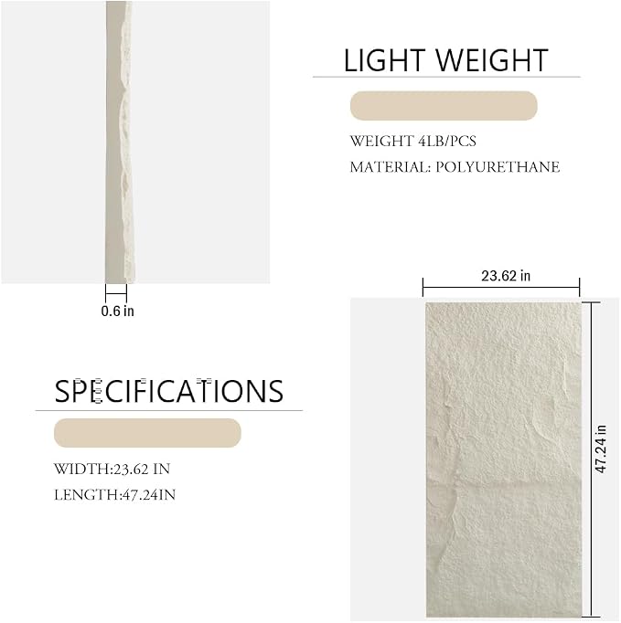 4-Pack 3D PU Stone Wall Panels for Interior Decor Faux Stone Accent Tiles - Image 2