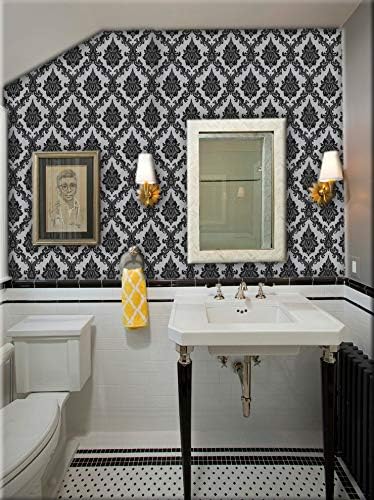 17.7" x 394" Black Peel and Stick Wallpaper Black Vintage Wall Paper - Image 6