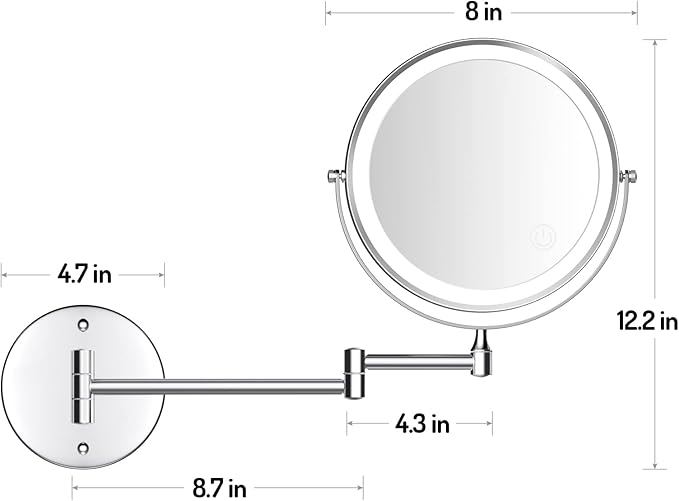 Rocollos Rechargeable Wall Mounted Lighted Makeup Mirror, 8 Inch Double-Sided - Image 7