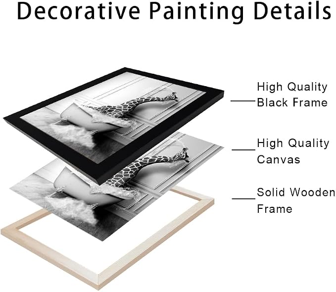 Bathroom Pictures Wall Decor Black and White Wall Art Funny Animal Canvas Print - Image 2