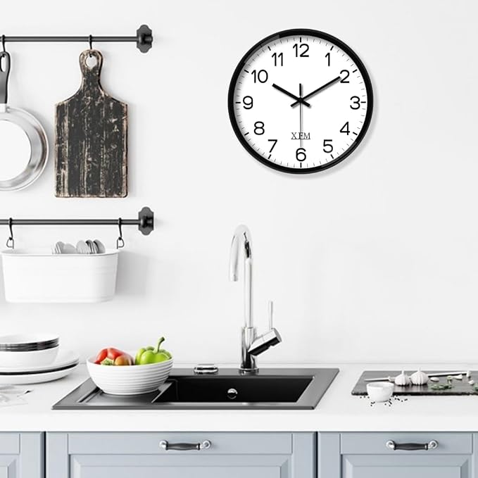 XFM Black Wall Clock 10 Inch Modern Small Wall Clocks Battery Operated Silent - Image 2