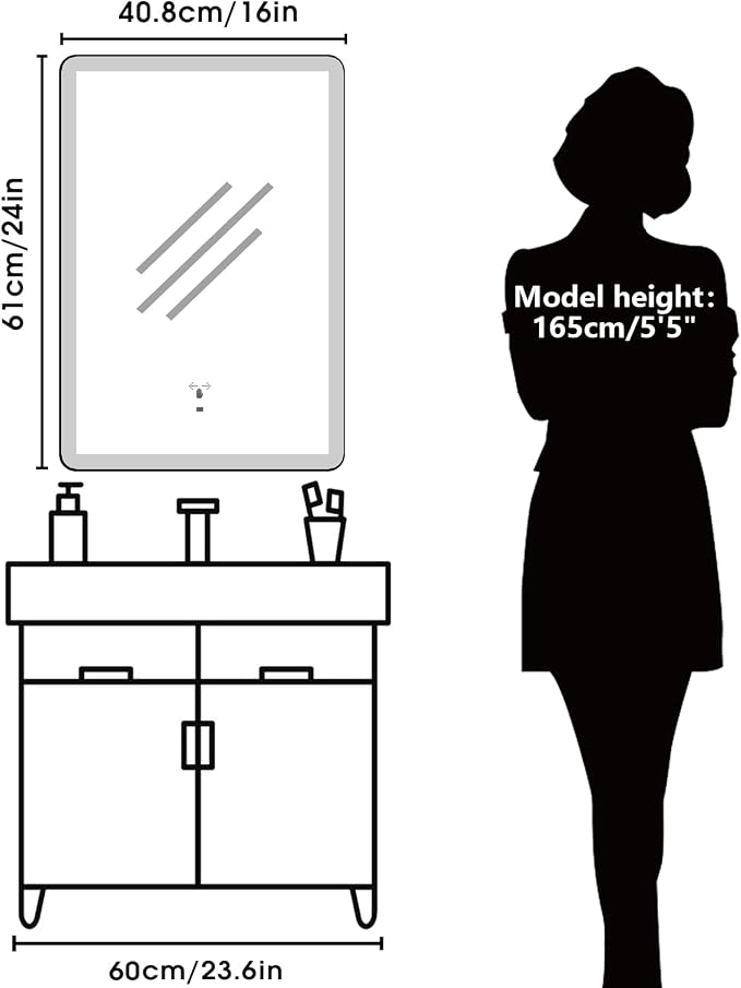 WARM&LOVE 16 x 24 Inch LED Bathroom Mirror, Hand Scan Sensor Anti-Fog Bathroom - Image 6