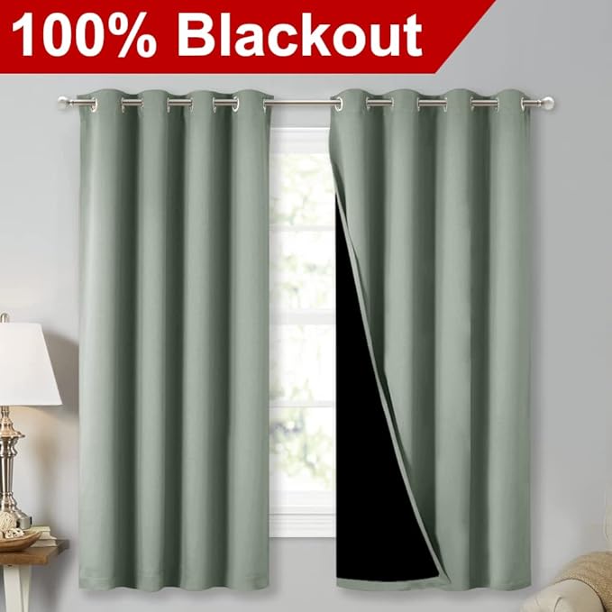 NICETOWN Greyish Green 100% Blackout Lined Curtains, 2 Thick Layers Completely - Image 2