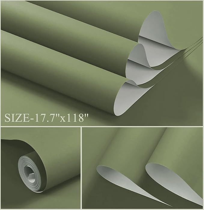 Dimoon 110''x17.7'' Green Peel and Stick Wallpaper Contact Paper Modern Self - Image 2