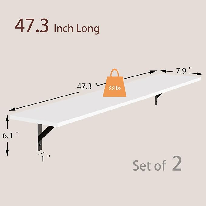 DINZI LVJ Long Wall Shelves, 47.3Inch Wall Mounted Shelves Set of 2, Extra - Image 3
