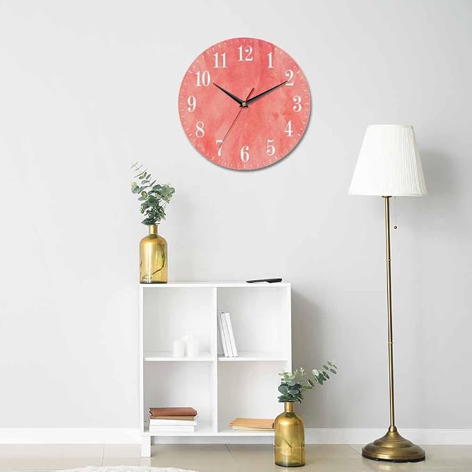 Mxocom Coral Red Wall Clock Magenta Pastel Artistic 10 Inch Silent Non Ticking - Image 5