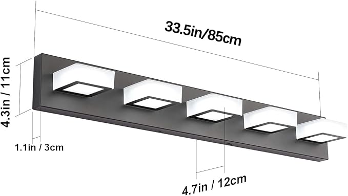 Ralbay LED Modern Black Vanity Lights 5 Lights Acrylic Matte Black Bathroom - Image 6